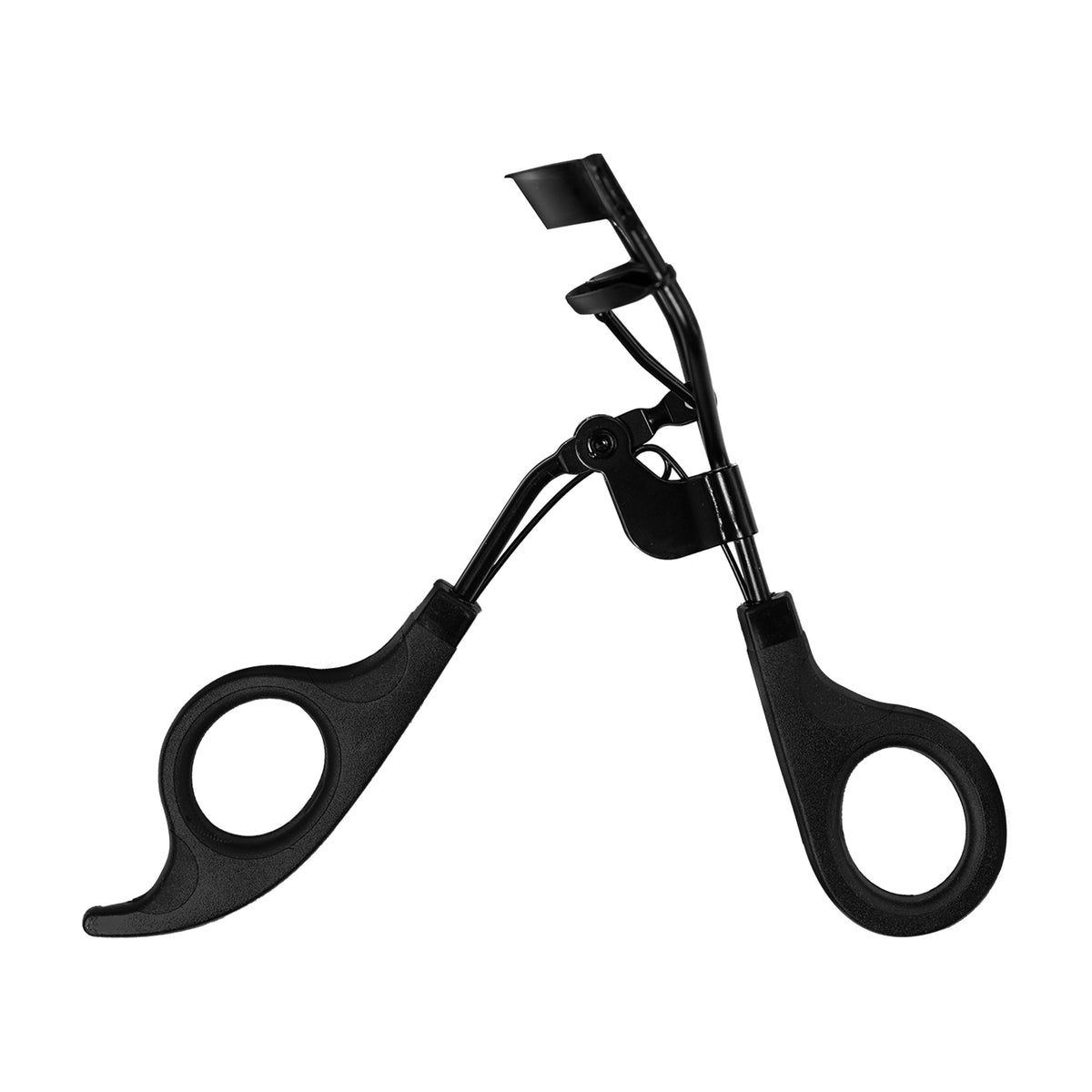 Recourbe-cils noir à poignées ergonomiques vu de profil sur fond blanc, accessoire cils L'Atelier du Sourcil Paris